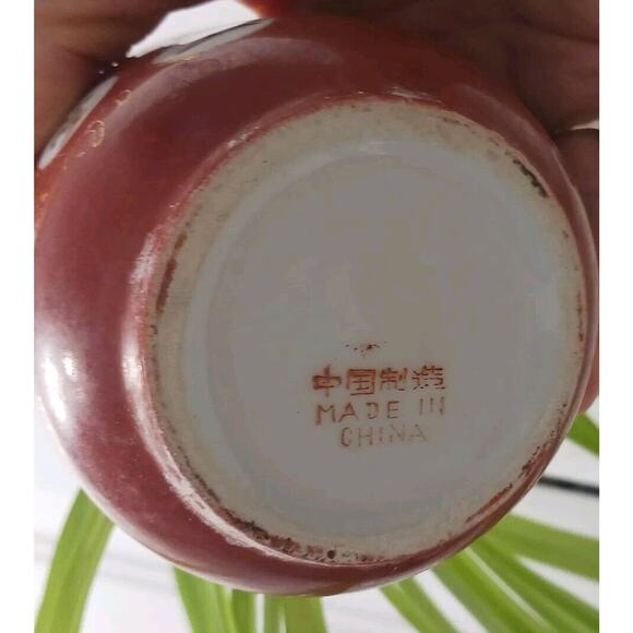 VNT Chinese Republic Ceramic Red Orange GOLD Flower Pot CHINA with SPIDER PLANT! - Picture 5 of 11